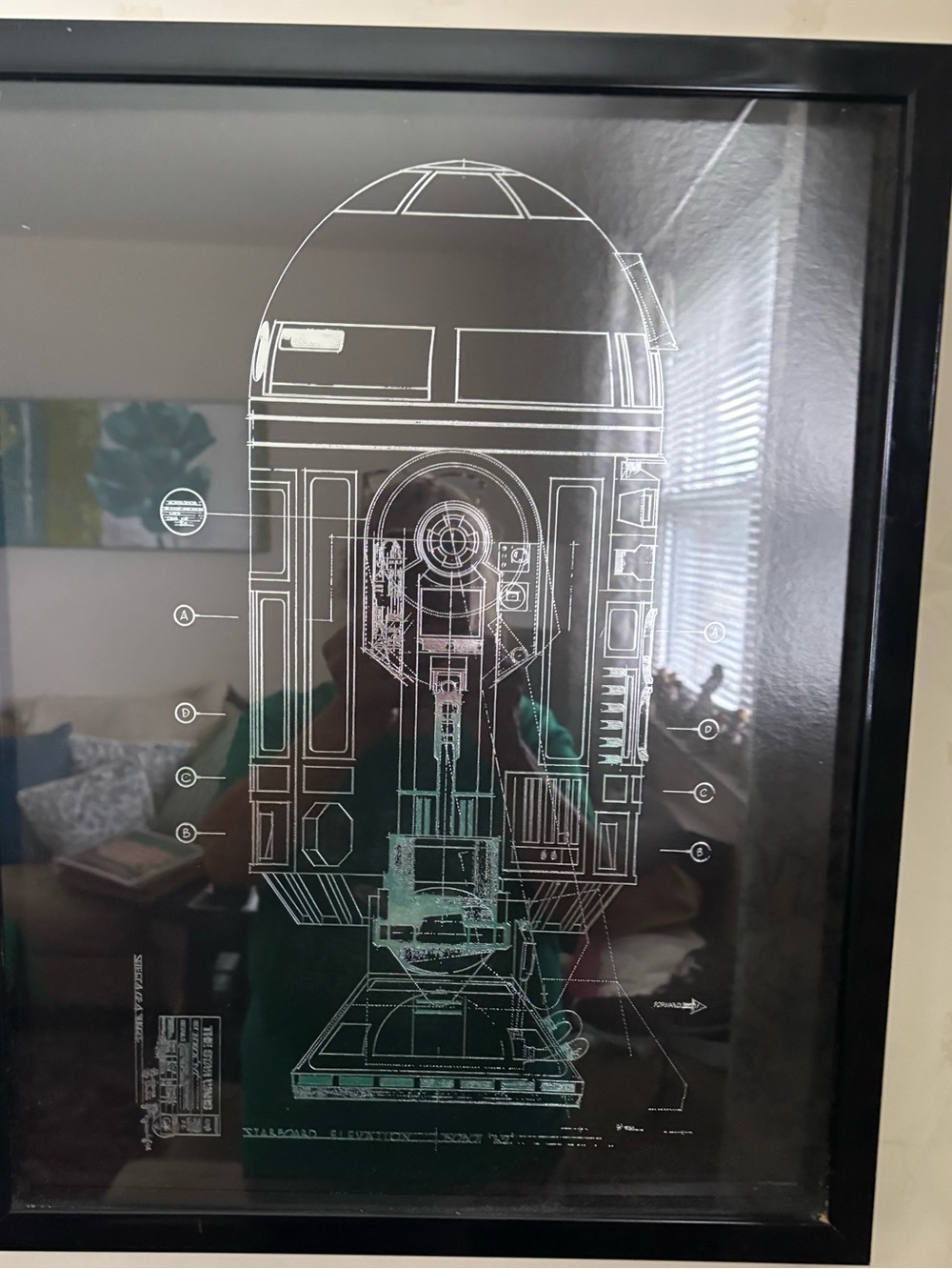 Vintage Framed R2-D2 Blueprint Wall Art - Black and silver